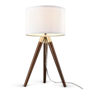 Mid Mod Walnut and Brass Tripod Table Lamp - 2 Available